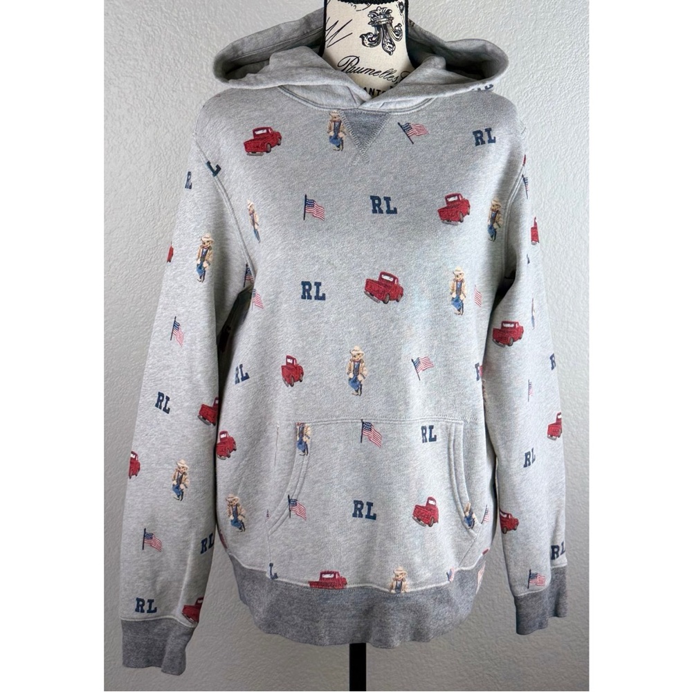 Ralph Lauren Polo Country Boy’s Grey Graphic Polo Bear W/ Truck Hoodie, size XL - Picture 9 of 14